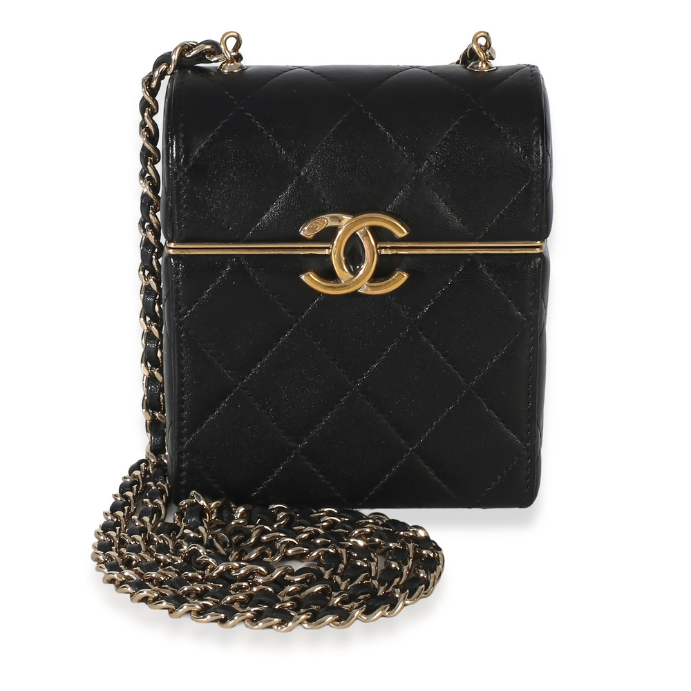 Chanel Black Quilted Lambskin Small Box With Chain Bag